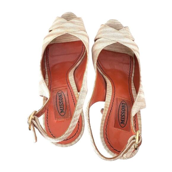 MISSONI Signature Leather Slingback 5" Platform Heel in Beige & Cream Size 7 - Picture 14 of 16